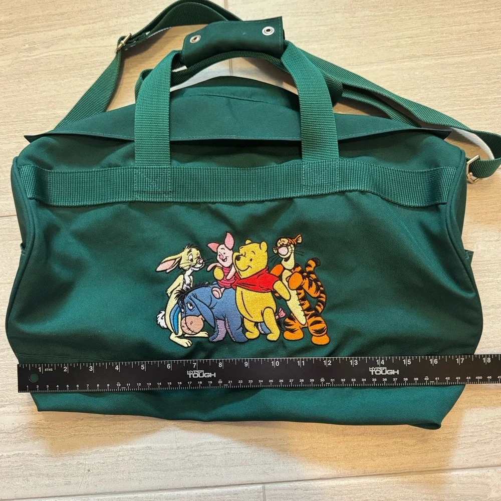 Disney Store Vintage 90s Winnie The Pooh Duffle Bag Dark Green Embroidered EUC